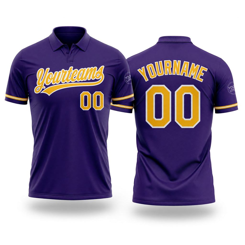 Custom Purple Gold-White Performance Vapor Golf Polo Shirt