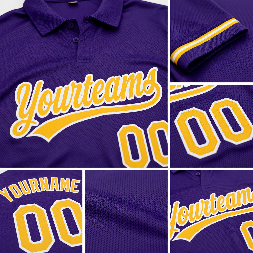 Custom Purple Gold-White Performance Vapor Golf Polo Shirt detail