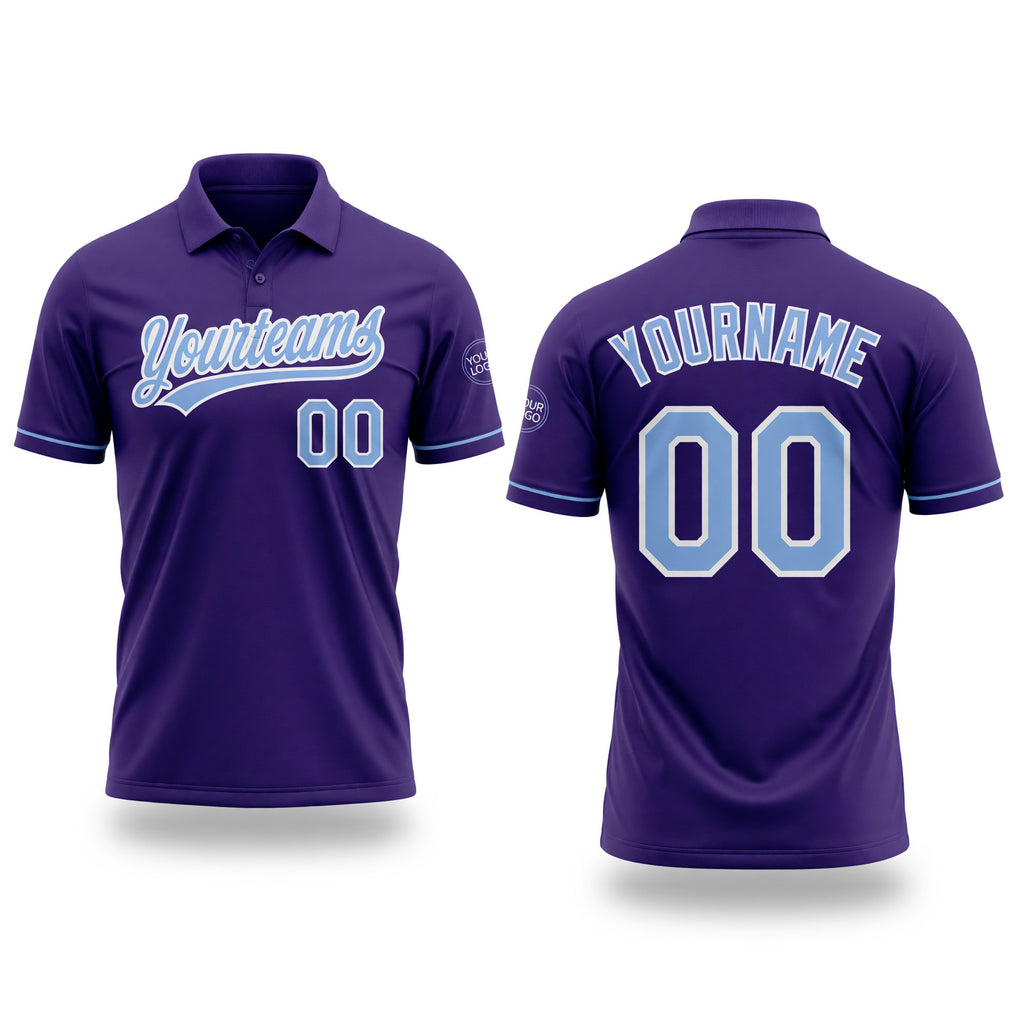 Custom Purple Light Blue-White Performance Vapor Golf Polo Shirt