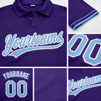 Custom Purple Light Blue-White Performance Vapor Golf Polo Shirt detail