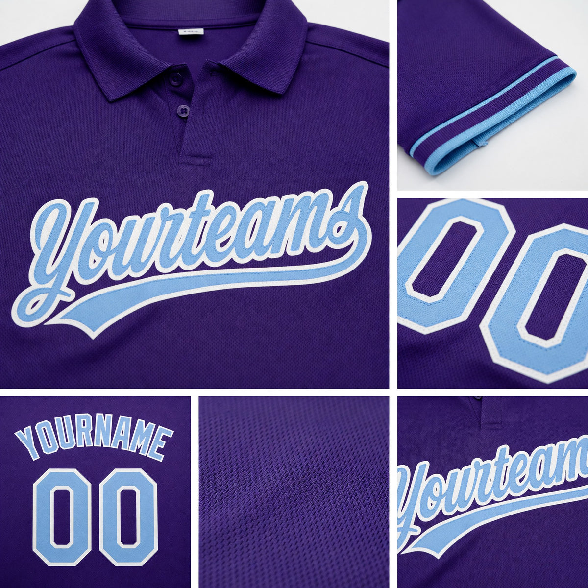 Custom Purple Light Blue-White Performance Vapor Golf Polo Shirt detail