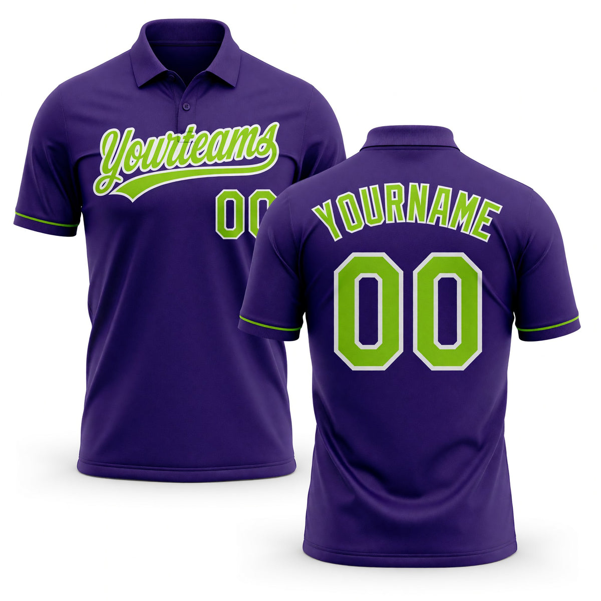 Custom Purple Neon Green-White Performance Vapor Golf Polo Shirt