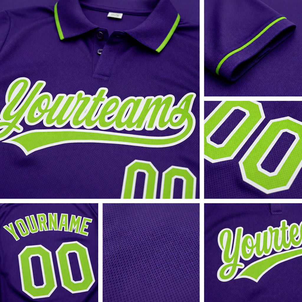 Custom Purple Neon Green-White Performance Vapor Golf Polo Shirt detail