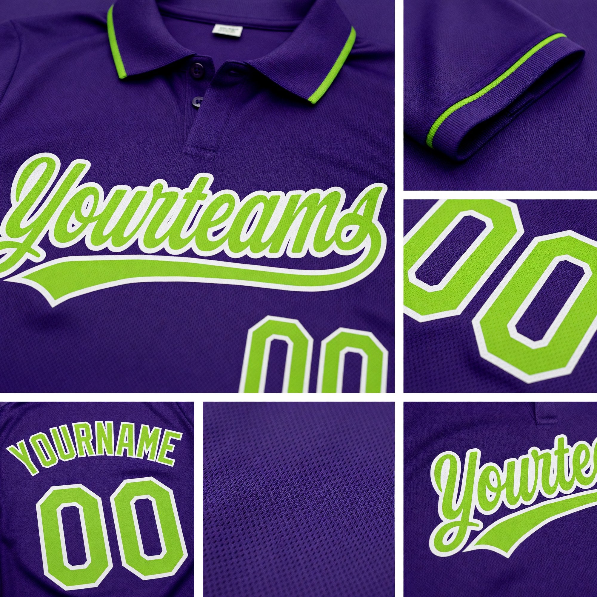 Custom Purple Neon Green-White Performance Vapor Golf Polo Shirt detail