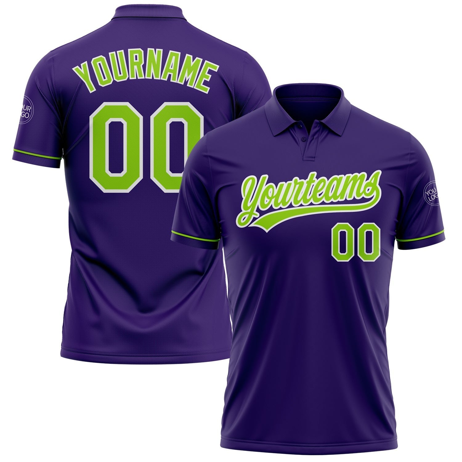 Custom Purple Neon Green-White Performance Vapor Golf Polo Shirt photo 1