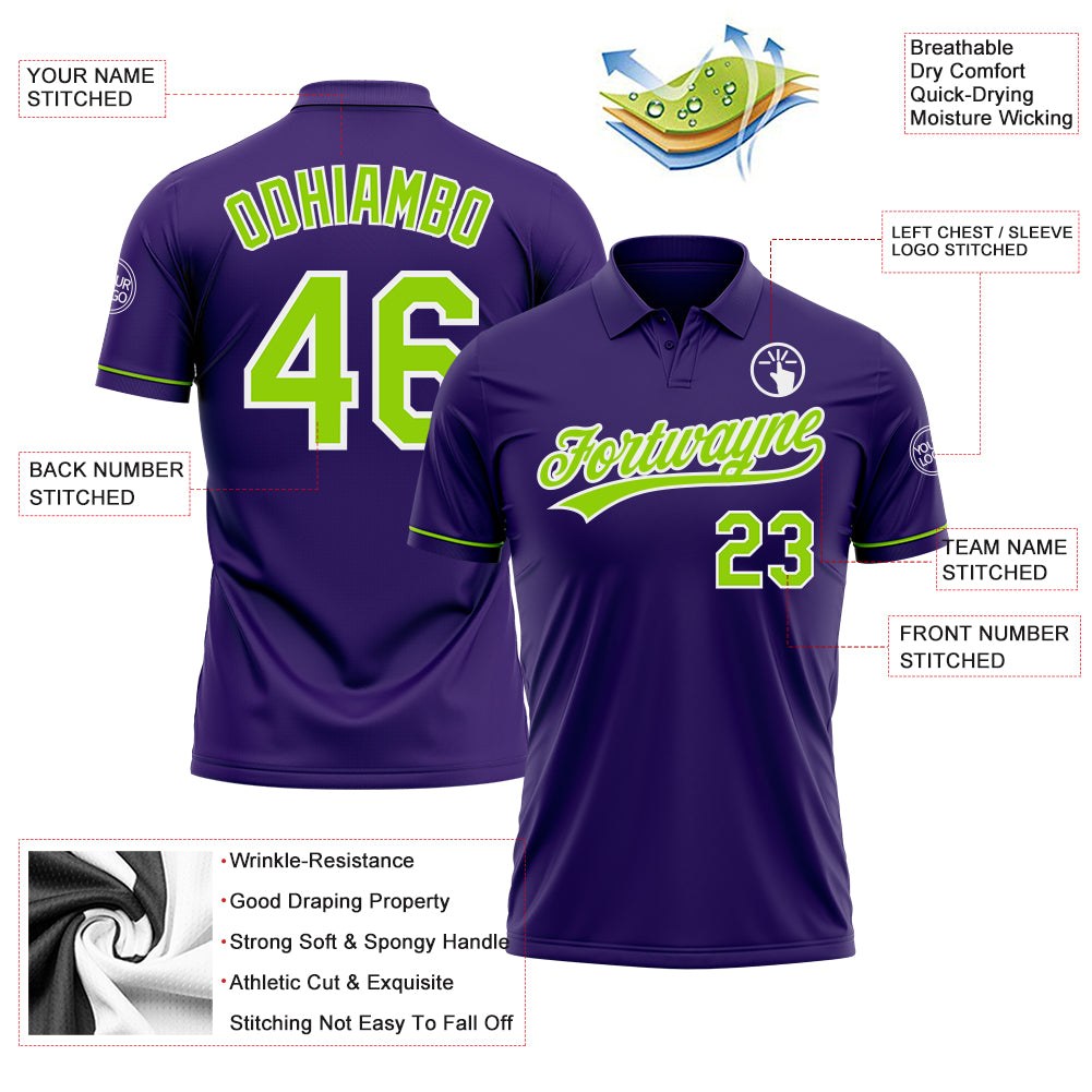 Custom Purple Neon Green-White Performance Vapor Golf Polo Shirt photo 3