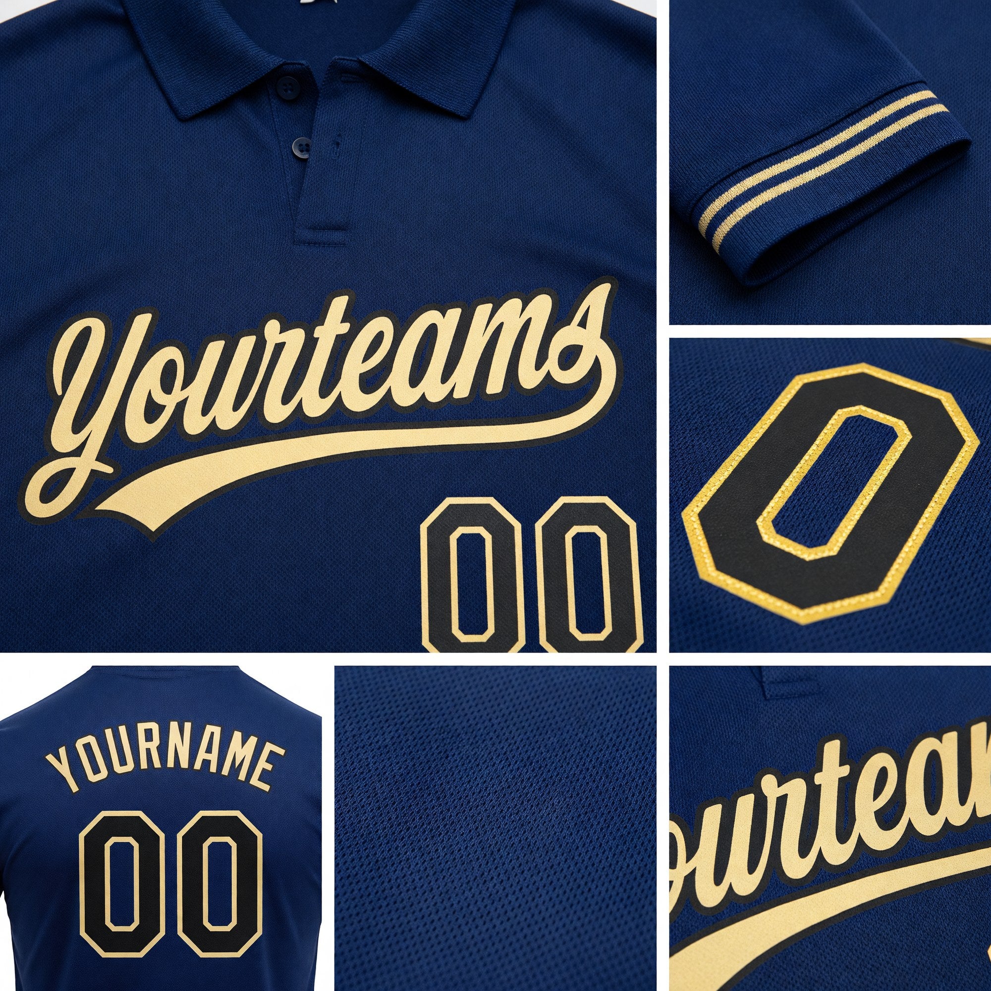 Custom Royal Black-City Cream Performance Vapor Golf Polo Shirt detail