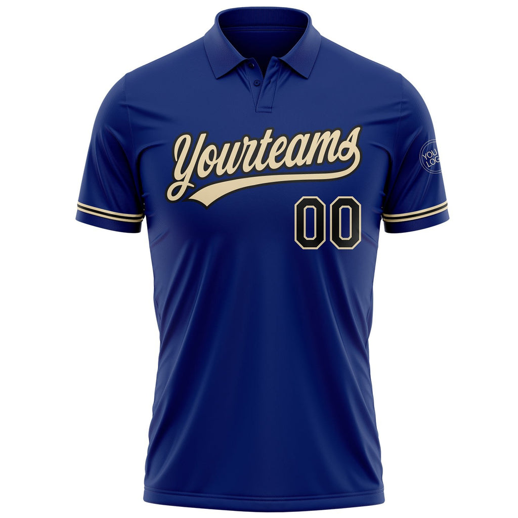 Custom Royal Black-City Cream Performance Vapor Golf Polo Shirt photo 2