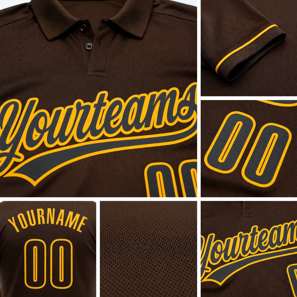 Custom Brown Gold Performance Vapor Golf Polo Shirt detail