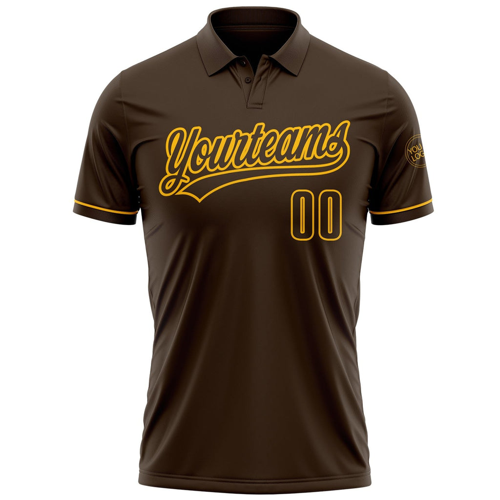 Custom Brown Gold Performance Vapor Golf Polo Shirt photo 2