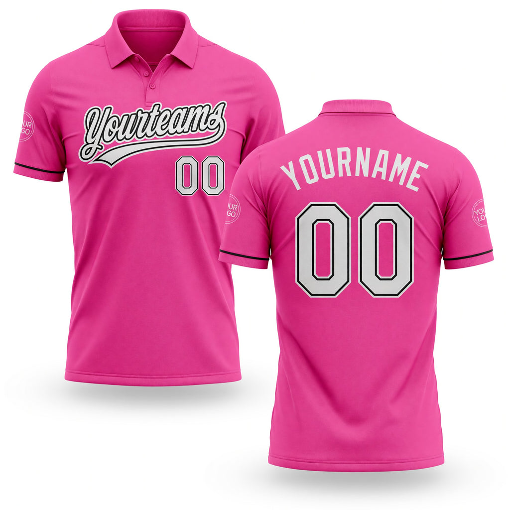 Custom Pink White-Black Performance Vapor Golf Polo Shirt
