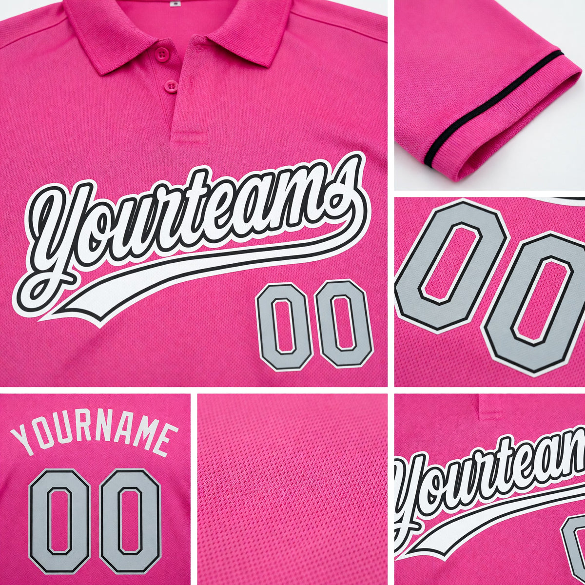 Custom Pink White-Black Performance Vapor Golf Polo Shirt detail