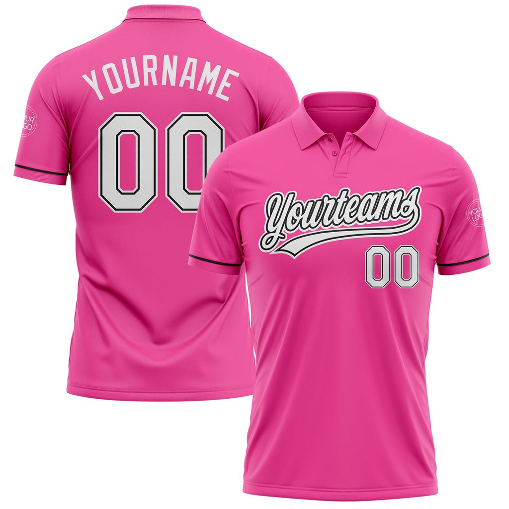 Custom Pink White-Black Performance Vapor Golf Polo Shirt photo 1