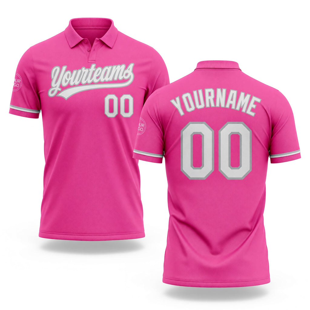 Custom Pink White-Gray Performance Vapor Golf Polo Shirt