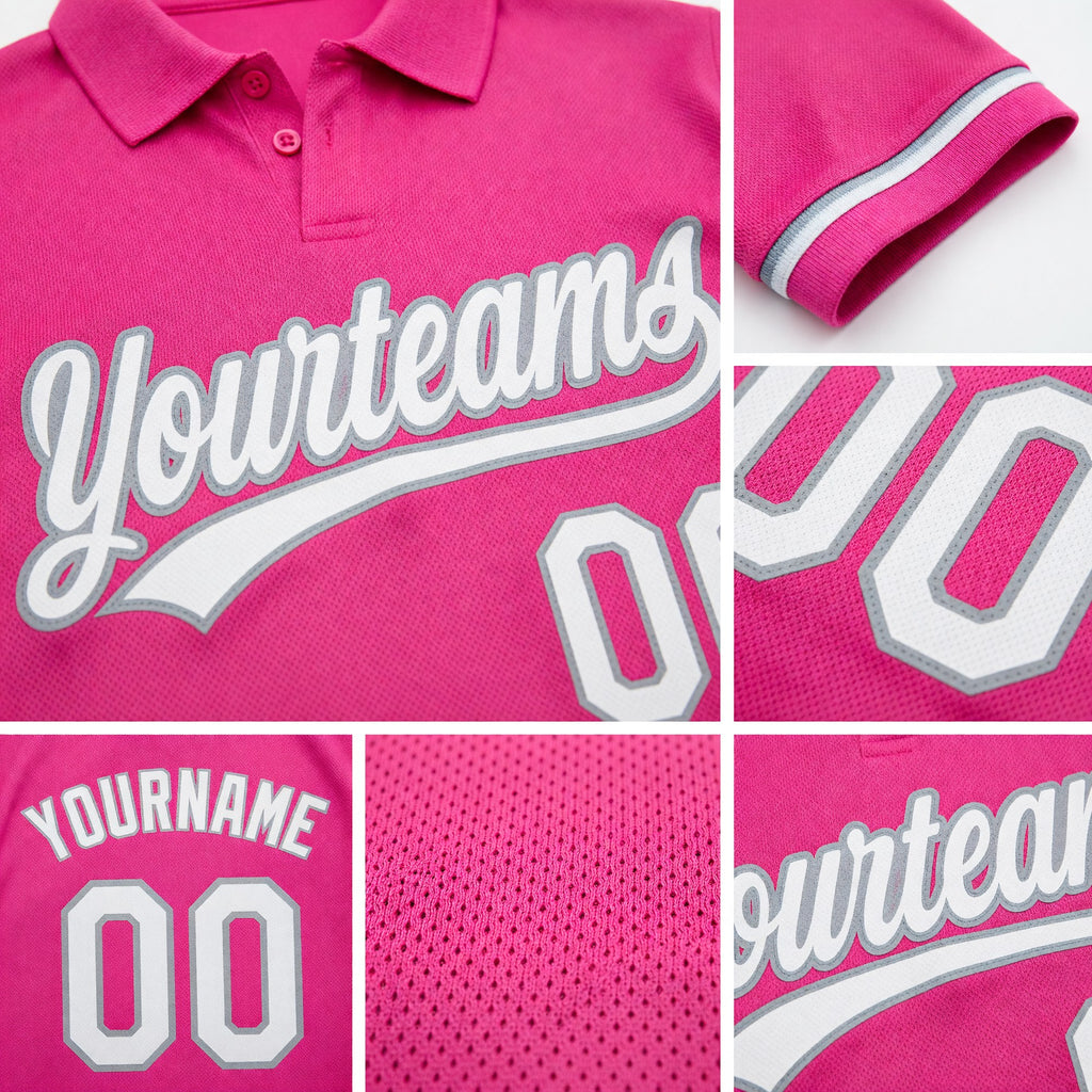 Custom Pink White-Gray Performance Vapor Golf Polo Shirt detail