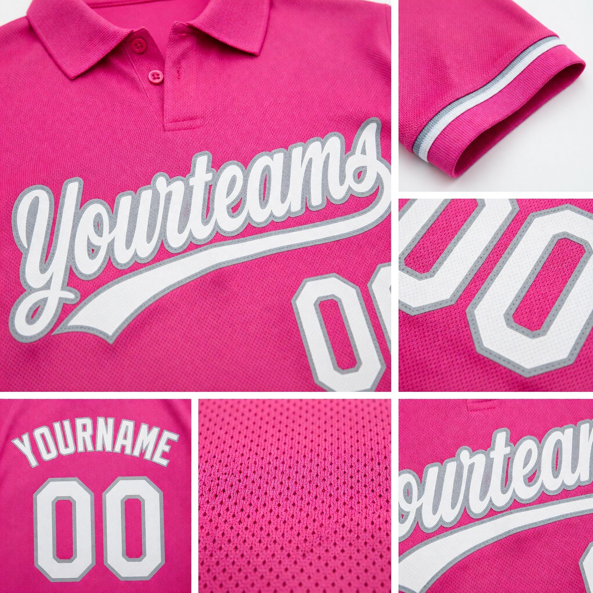 Custom Pink White-Gray Performance Vapor Golf Polo Shirt detail