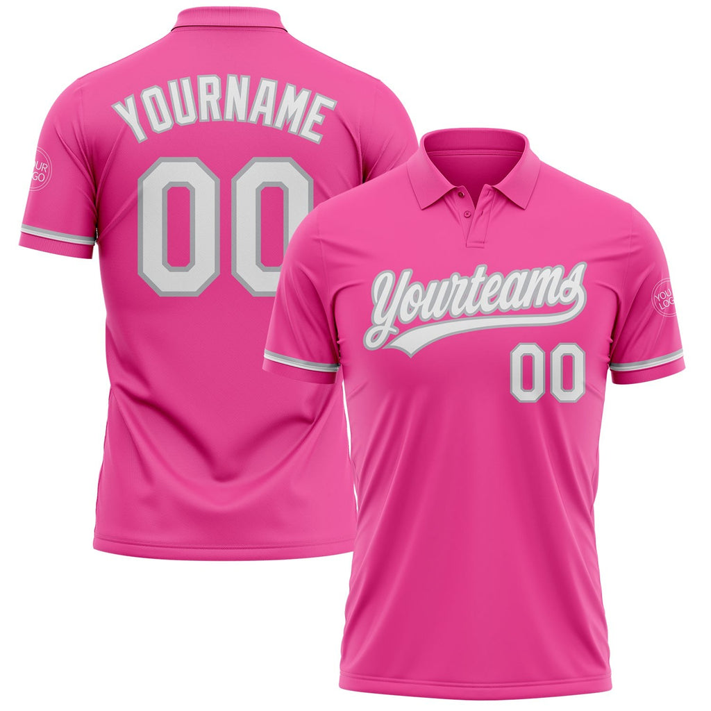 Custom Pink White-Gray Performance Vapor Golf Polo Shirt photo 1