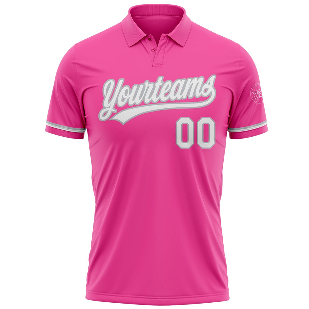 Custom Pink White-Gray Performance Vapor Golf Polo Shirt photo 2