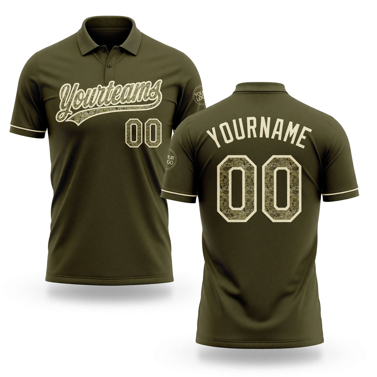 Custom Olive Camo-Cream Performance Vapor Salute To Service Golf Polo Shirt