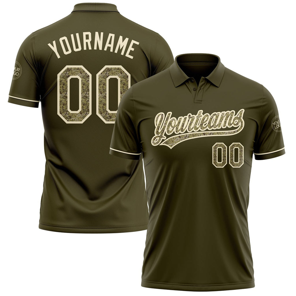 Custom Olive Camo-Cream Performance Vapor Salute To Service Golf Polo Shirt photo 1