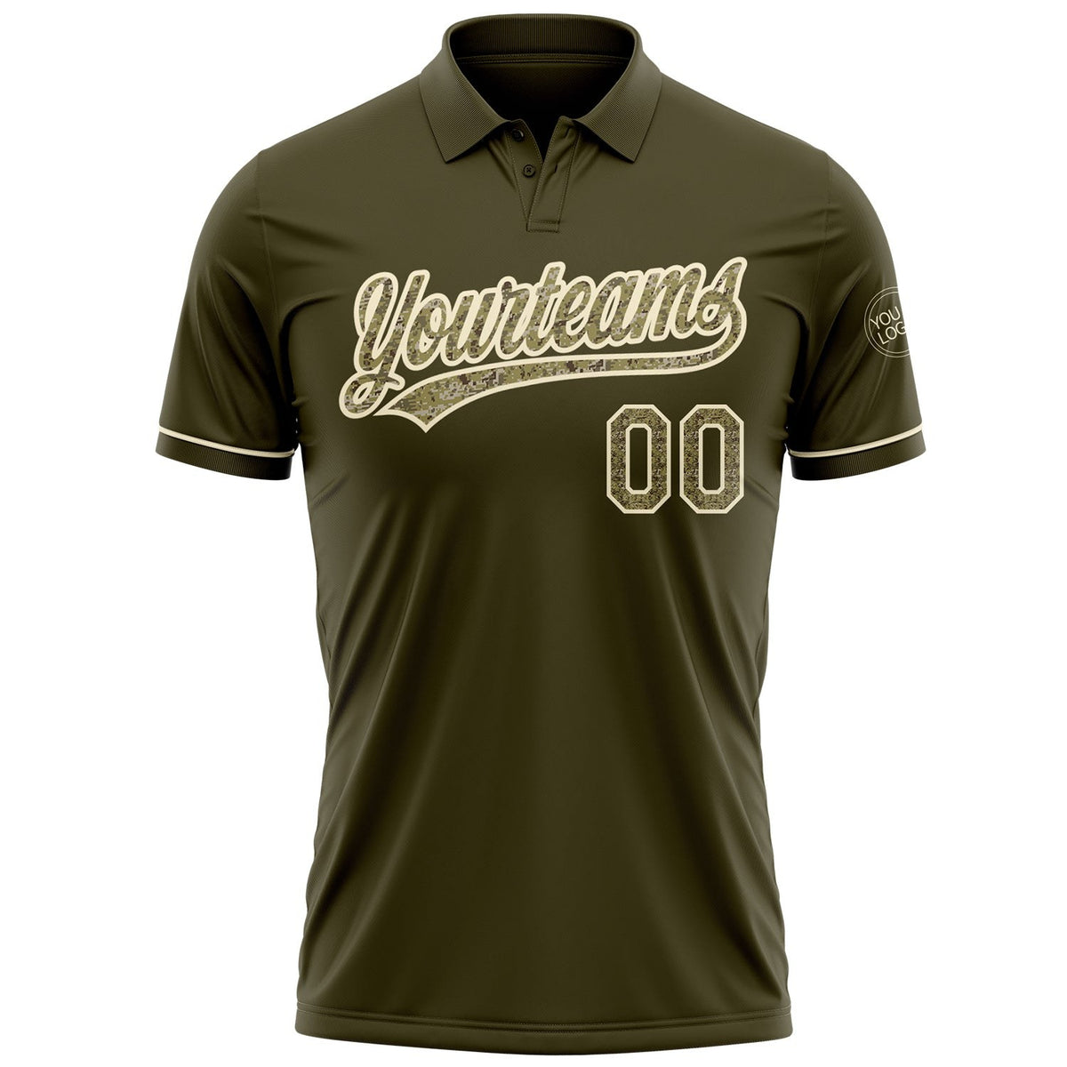 Custom Olive Camo-Cream Performance Vapor Salute To Service Golf Polo Shirt photo 2