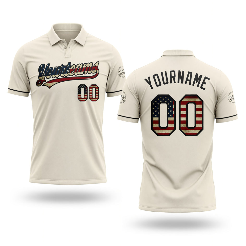 Custom Cream Vintage USA Flag-Black Performance Vapor Golf Polo Shirt