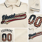 Custom Cream Vintage USA Flag-Black Performance Vapor Golf Polo Shirt detail