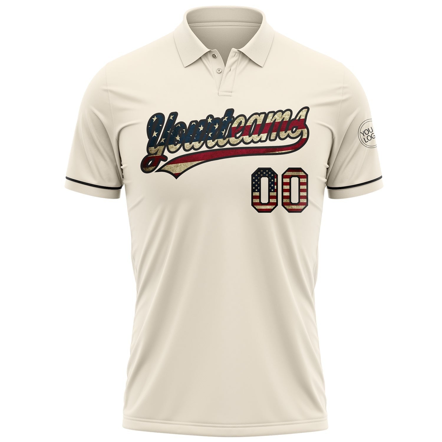 Custom Cream Vintage USA Flag-Black Performance Vapor Golf Polo Shirt photo 2