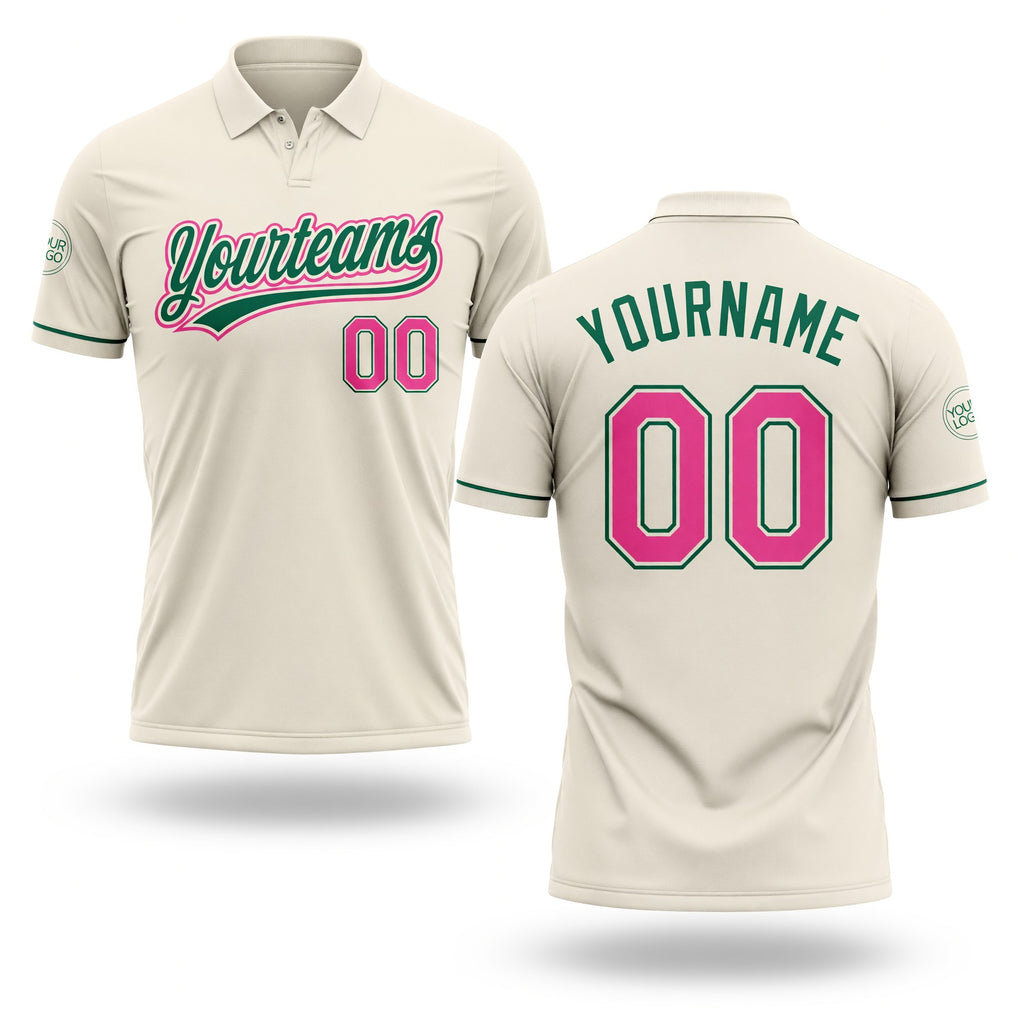 Custom Cream Pink-Kelly Green Performance Vapor Golf Polo Shirt
