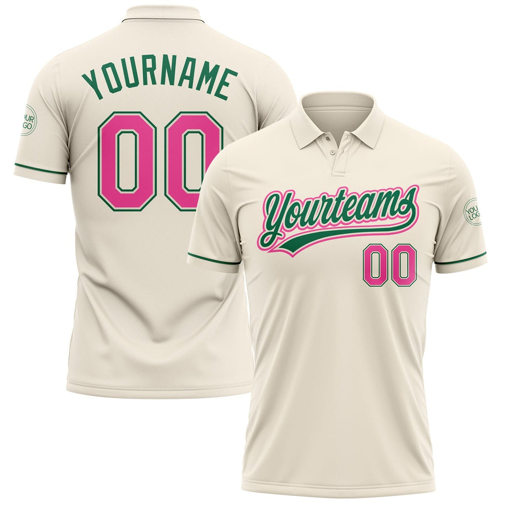 Custom Cream Pink-Kelly Green Performance Vapor Golf Polo Shirt photo 1