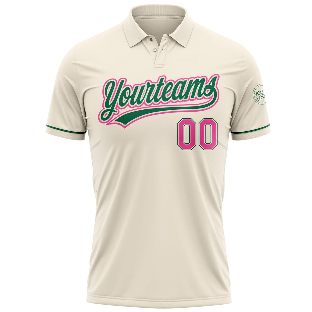 Custom Cream Pink-Kelly Green Performance Vapor Golf Polo Shirt photo 2