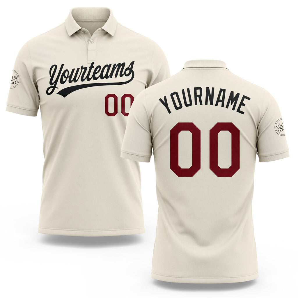 Custom Cream Crimson-Black Performance Vapor Golf Polo Shirt