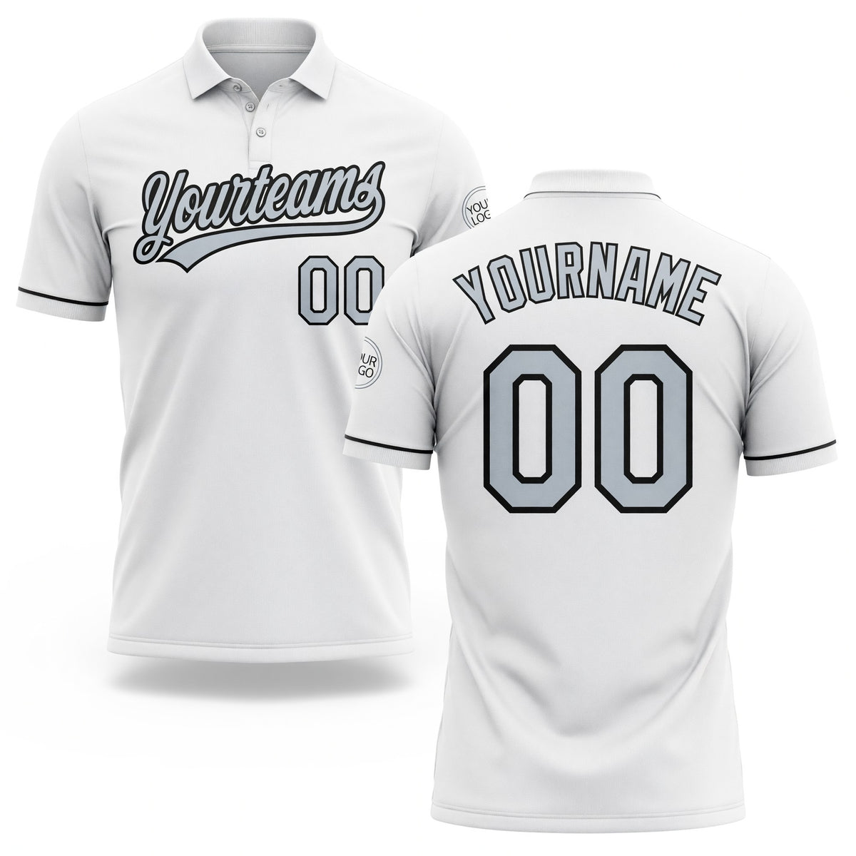 Custom White Silver-Black Performance Vapor Golf Polo Shirt