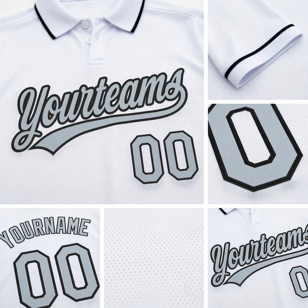 Custom White Silver-Black Performance Vapor Golf Polo Shirt detail