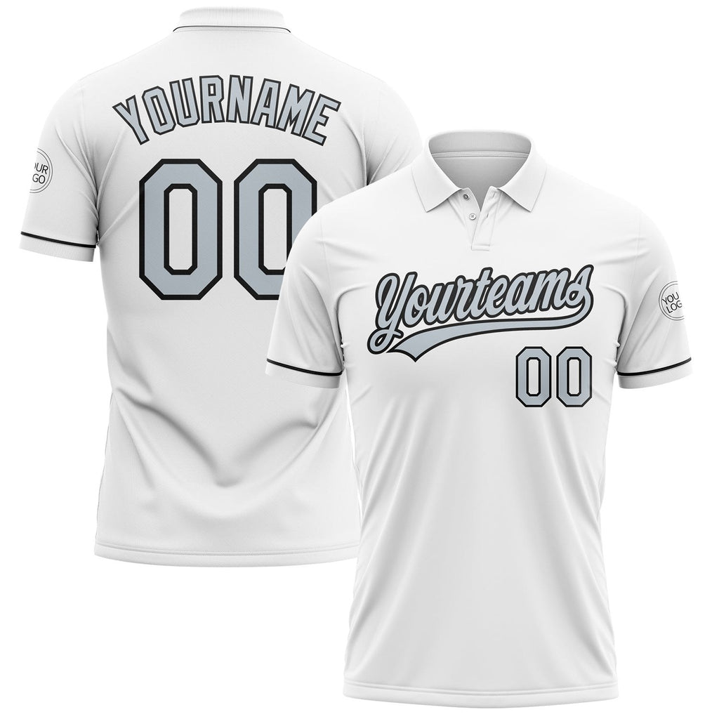 Custom White Silver-Black Performance Vapor Golf Polo Shirt photo 1