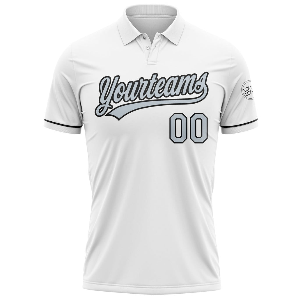 Custom White Silver-Black Performance Vapor Golf Polo Shirt photo 2