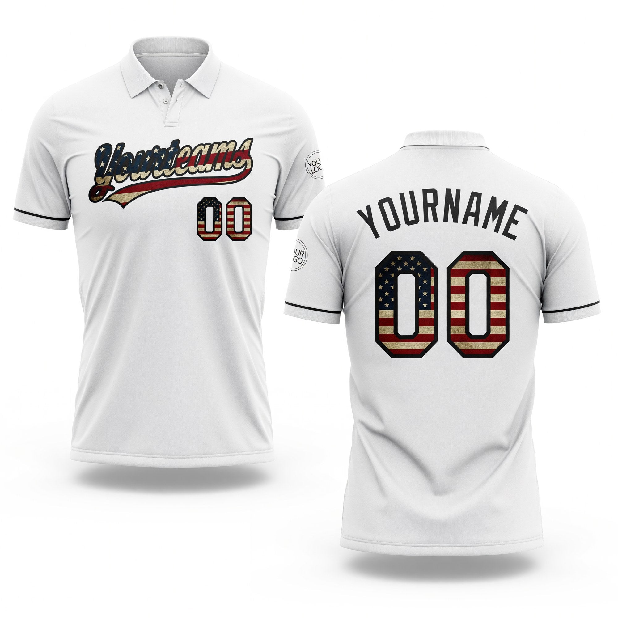 Custom White Vintage USA Flag-Black Performance Vapor Golf Polo Shirt