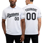 Custom White Black-Gray Performance Vapor Golf Polo Shirt worn front and back