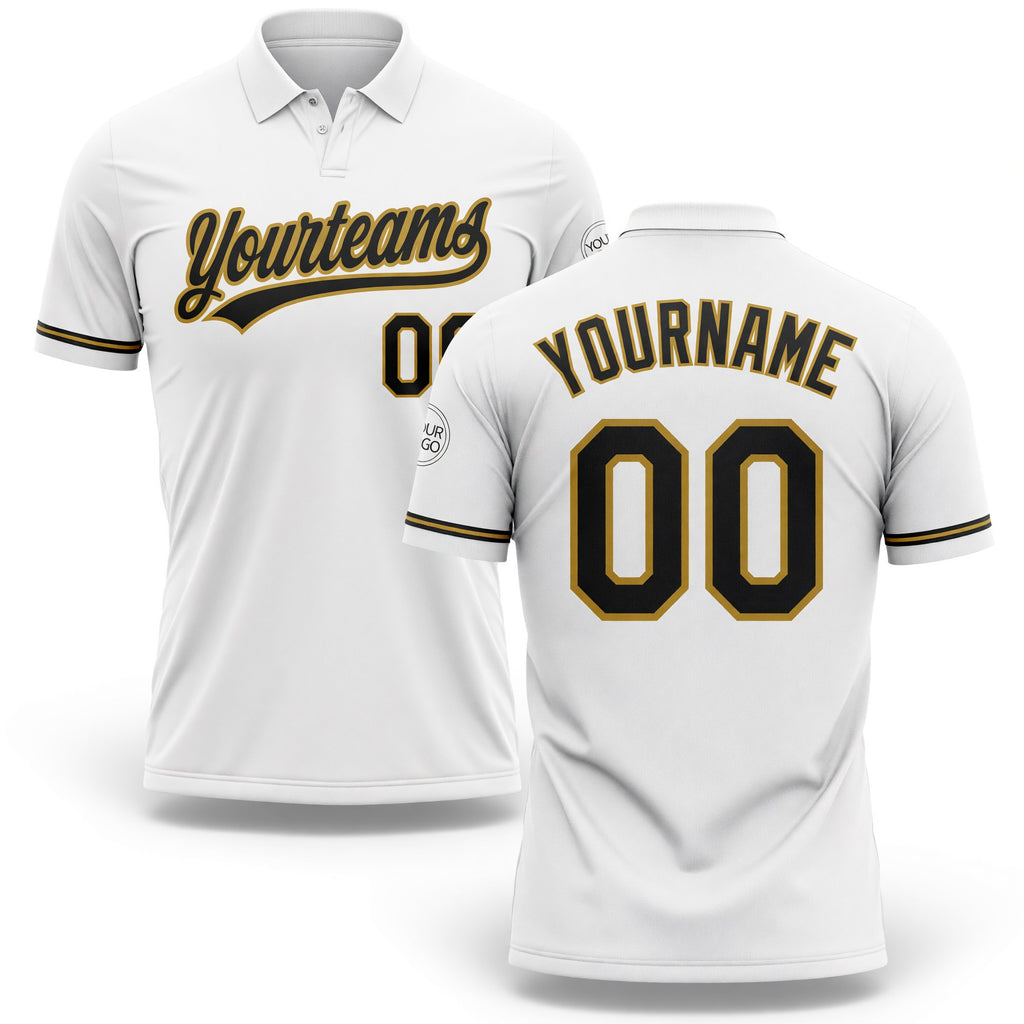 Custom White Black-Old Gold Performance Vapor Golf Polo Shirt