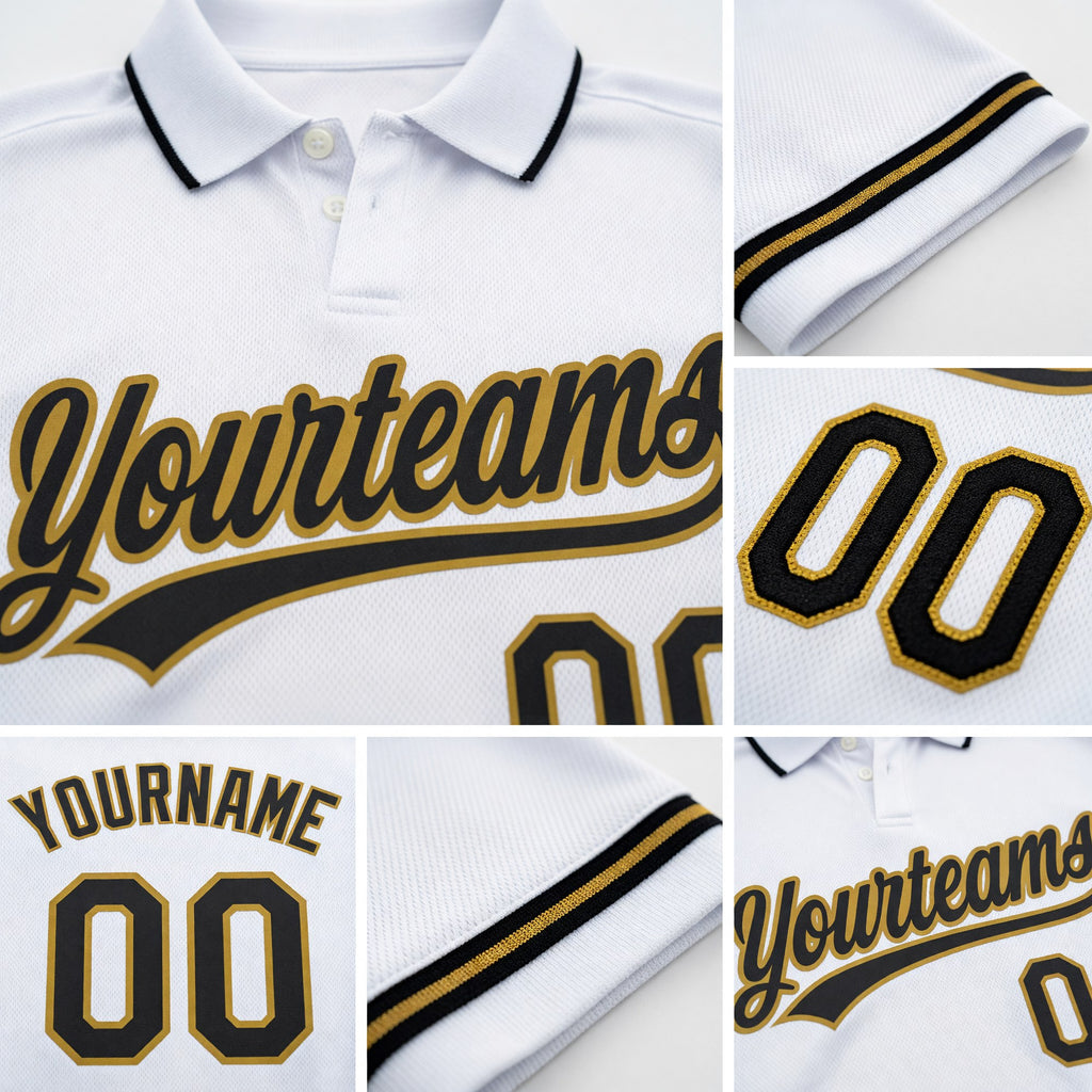 Custom White Black-Old Gold Performance Vapor Golf Polo Shirt detail