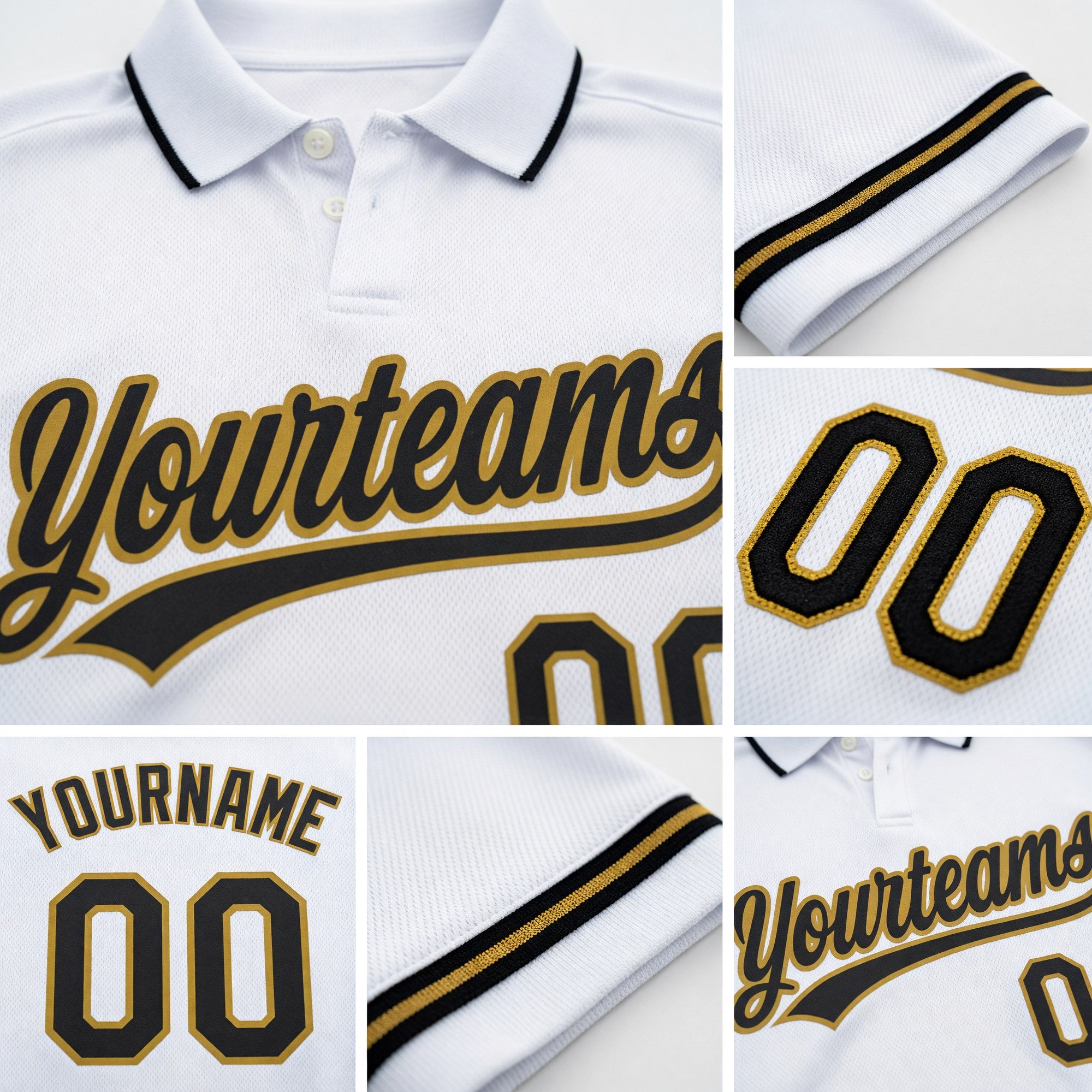 Custom White Black-Old Gold Performance Vapor Golf Polo Shirt detail