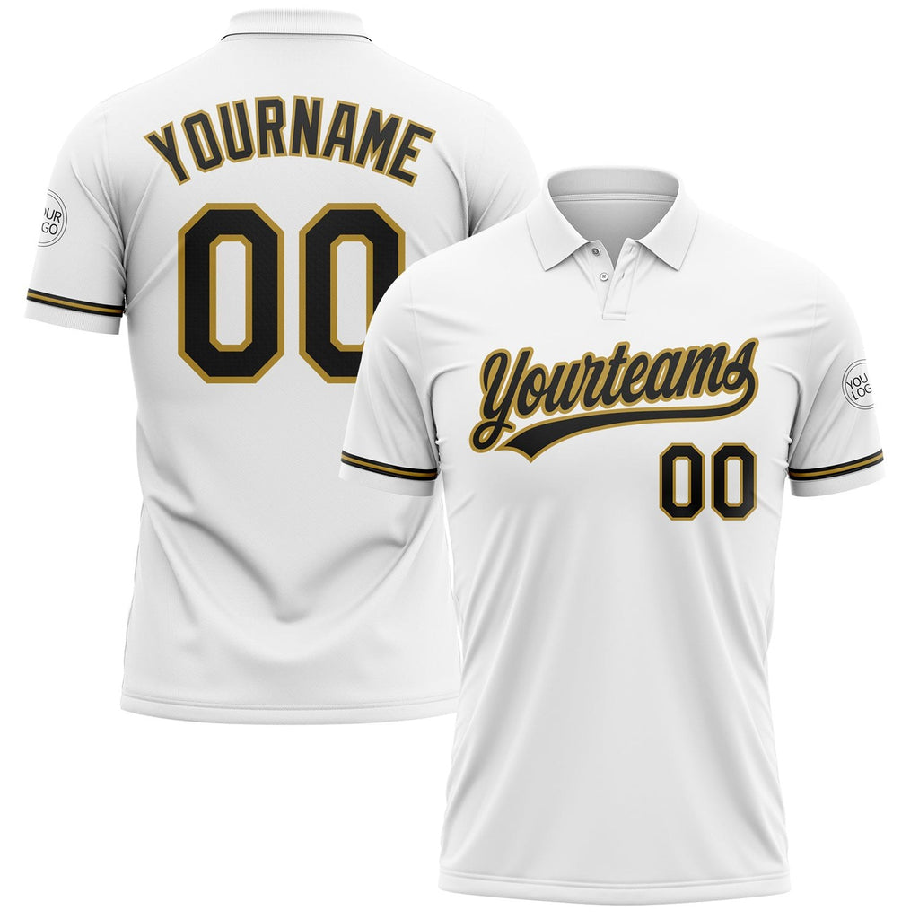 Custom White Black-Old Gold Performance Vapor Golf Polo Shirt photo 1