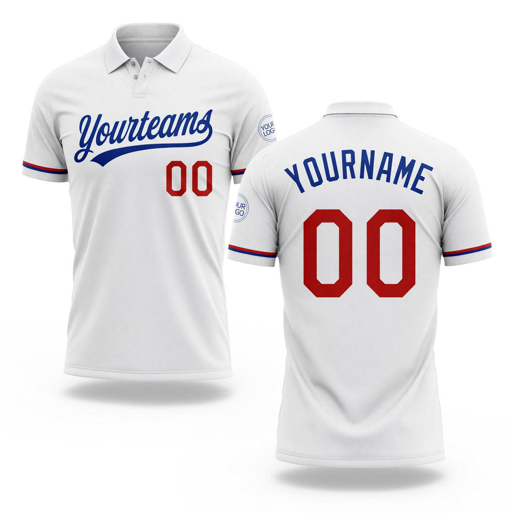 Custom White Red-Royal Performance Vapor Golf Polo Shirt