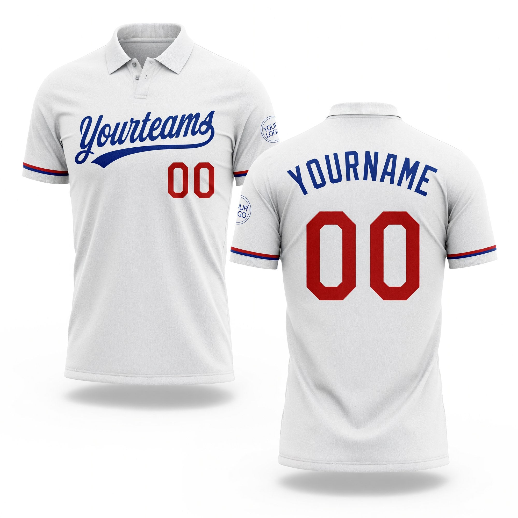 Custom White Red-Royal Performance Vapor Golf Polo Shirt