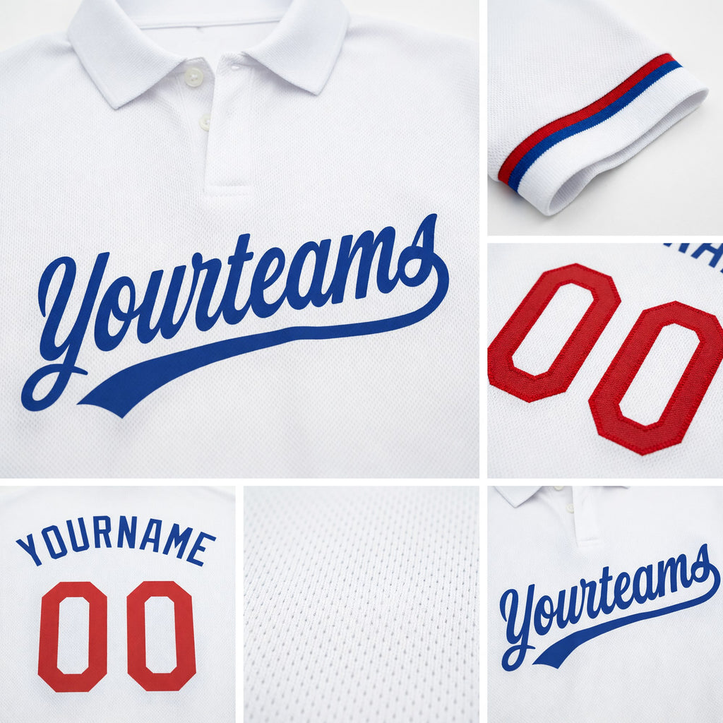 Custom White Red-Royal Performance Vapor Golf Polo Shirt detail
