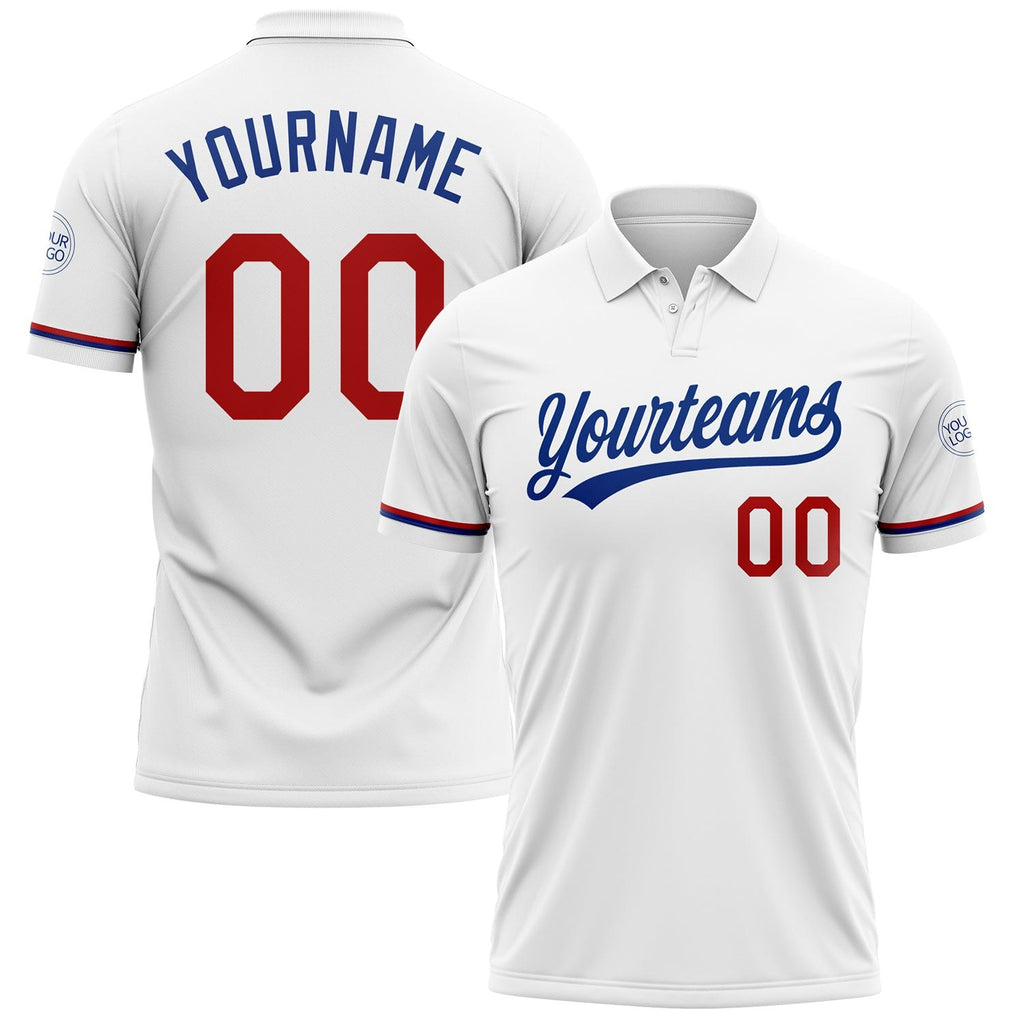 Custom White Red-Royal Performance Vapor Golf Polo Shirt photo 1
