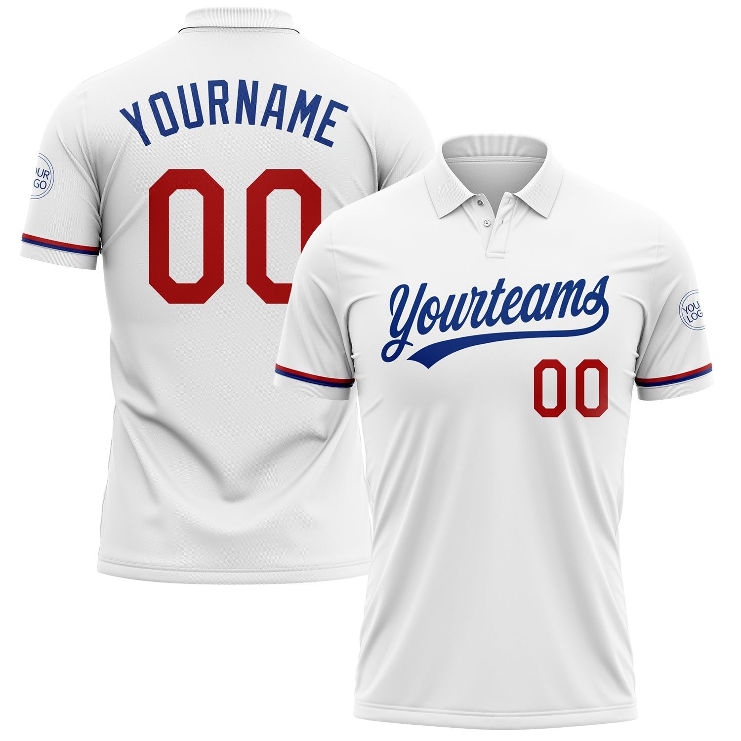 Custom White Red-Royal Performance Vapor Golf Polo Shirt photo 1