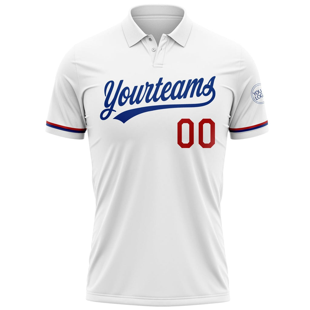 Custom White Red-Royal Performance Vapor Golf Polo Shirt photo 2