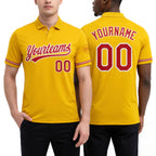 Custom Yellow Red-White Performance Vapor Golf Polo Shirt worn front and back