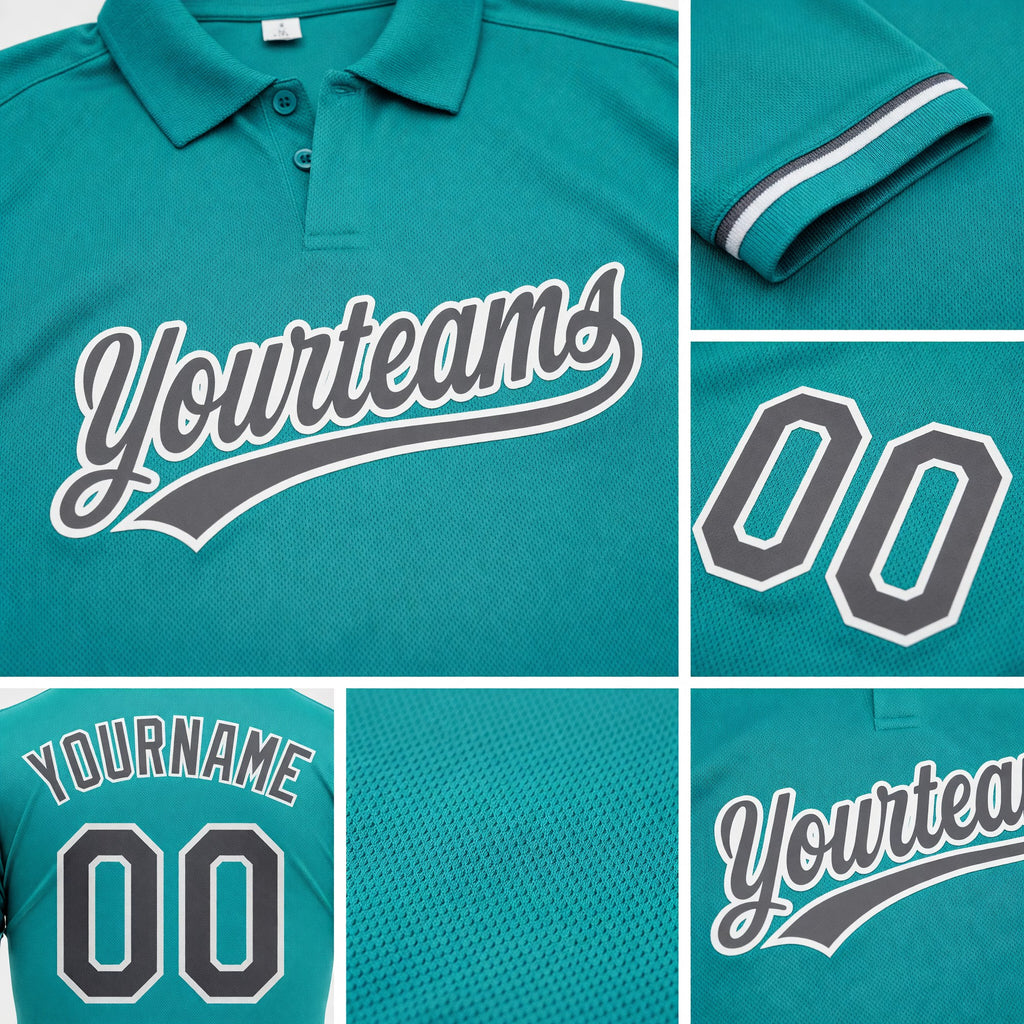 Custom Aqua Steel Gray-White Performance Vapor Golf Polo Shirt detail